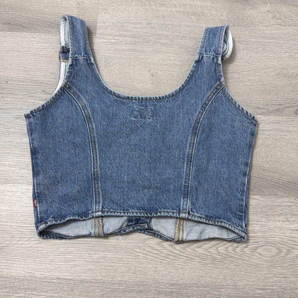 Levi's Denim Crop Top Corset Vest Y2K Jean Charlie Tank Button Up Size Small - Picture 6 of 9